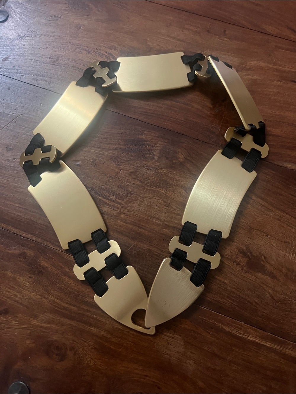 WCM New York elastic rectangular shape Matte Gold Link Statement Belt